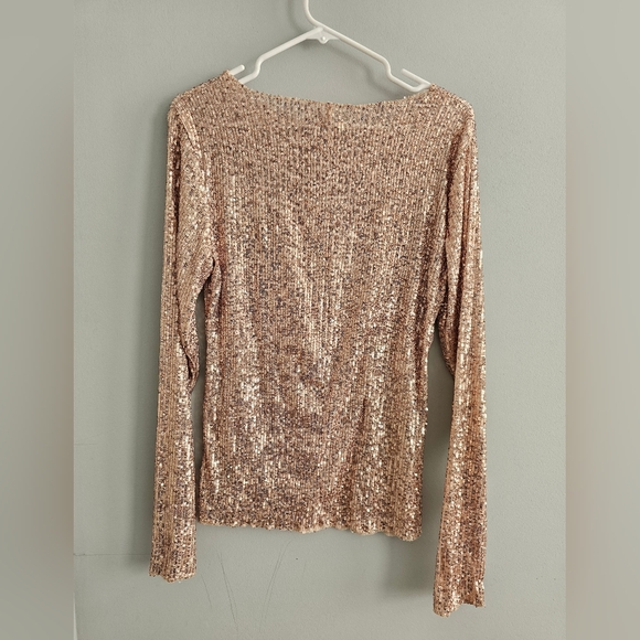 Free People Sequin Long Sleeve Top | Rose Gold | Medium - Picture 3 of 3